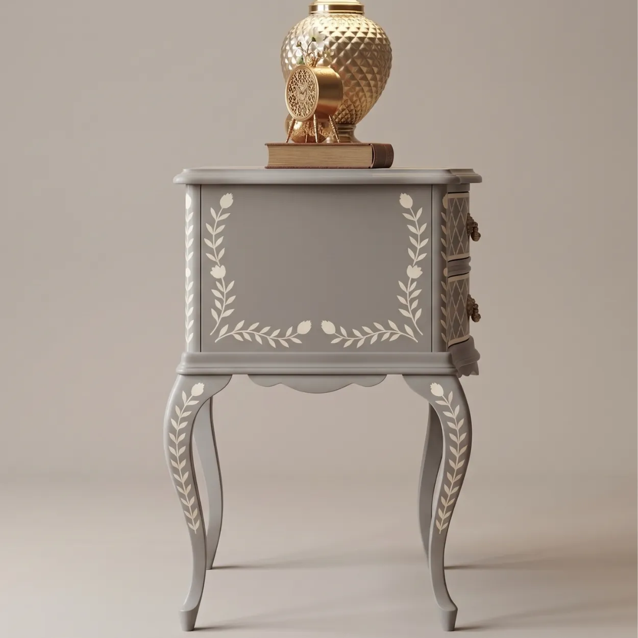 Bone Inlay Grey Bedside Table - Image 4