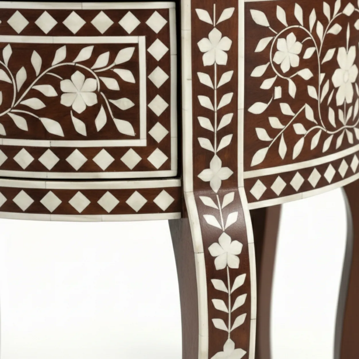 Bone Inlay Brown Bedside Table - Image 5