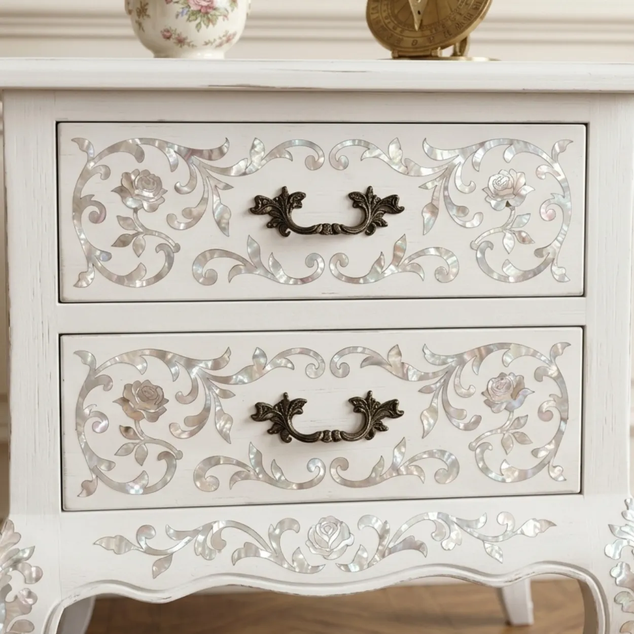 Mother of Pearl White Bedside Table - Image 6