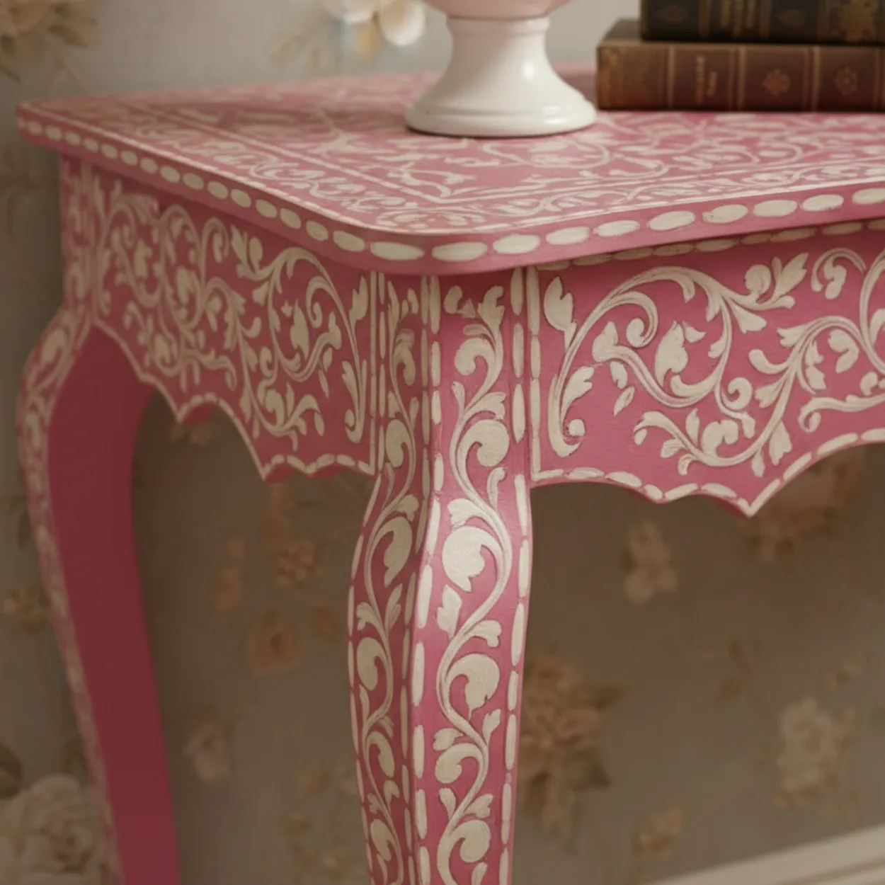 Bone Inlay Pink Console Table - Image 7
