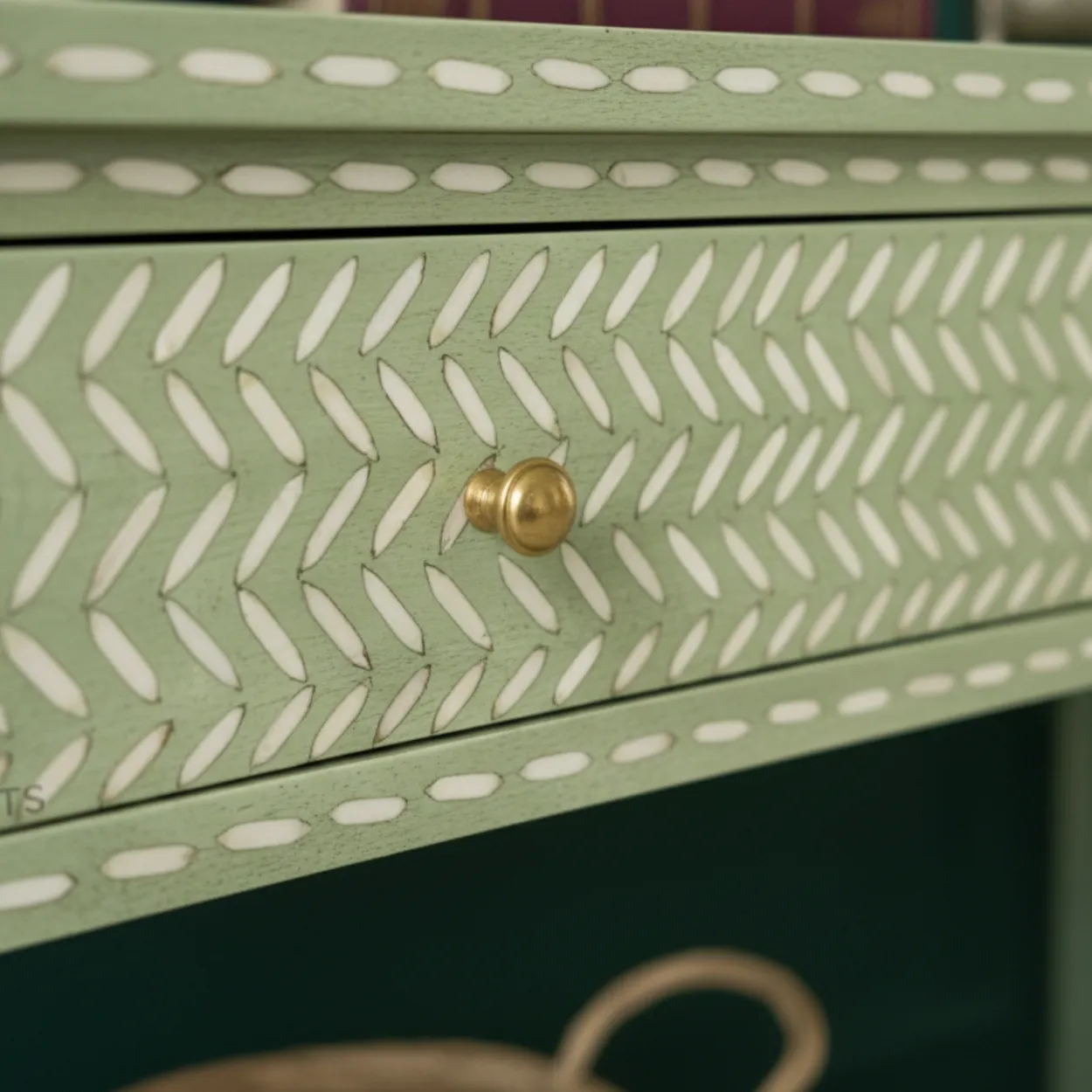 Bone Inlay Light Green Console Table - Image 7