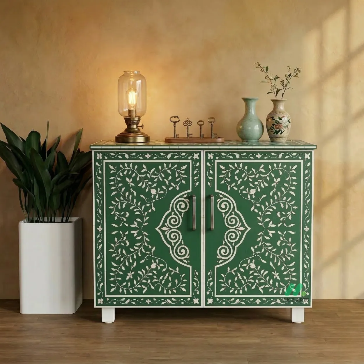 Bone Inlay Green Cabinet