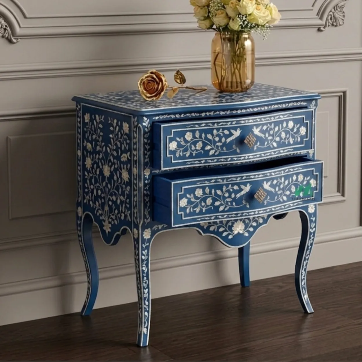 Mother of Pearl Blue Bedside Table - Image 6