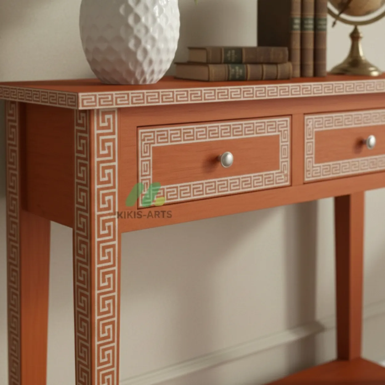 Bone Inlay Orange Console Table - Image 4