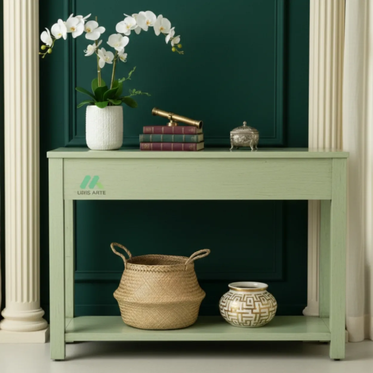 Bone Inlay Light Green Console Table - Image 3