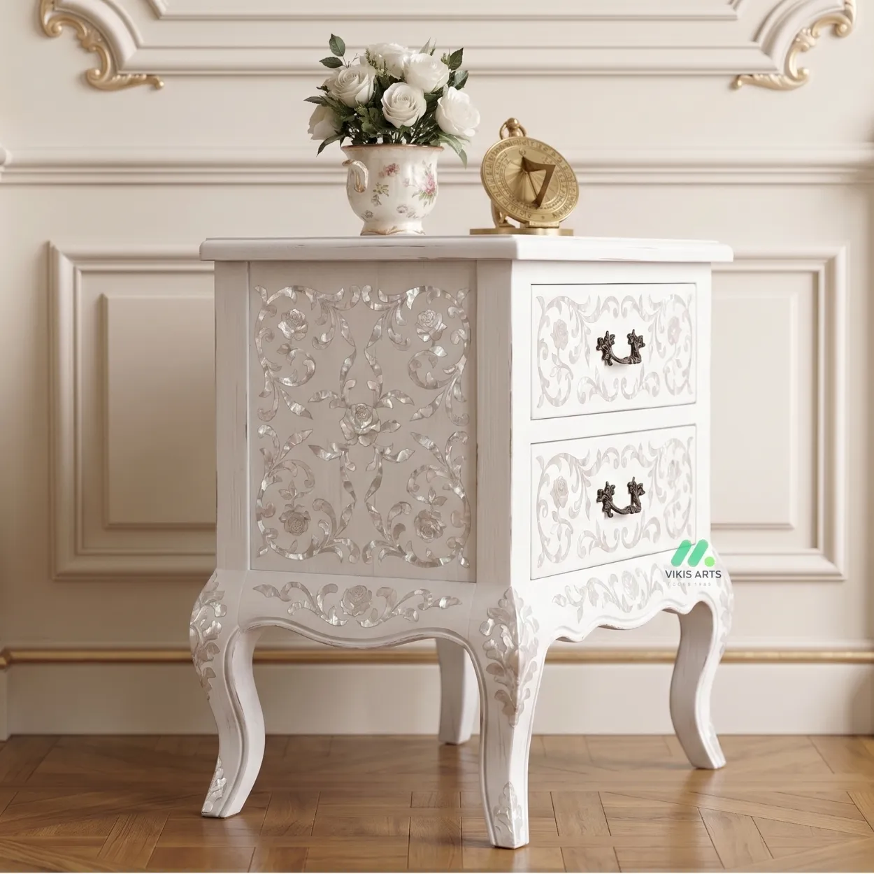 Mother of Pearl White Bedside Table - Image 4