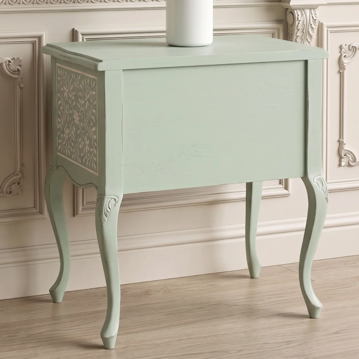 Bone Inlay Light Green Bedside Table - Image 2