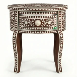 Bone Inlay Brown Bedside Table