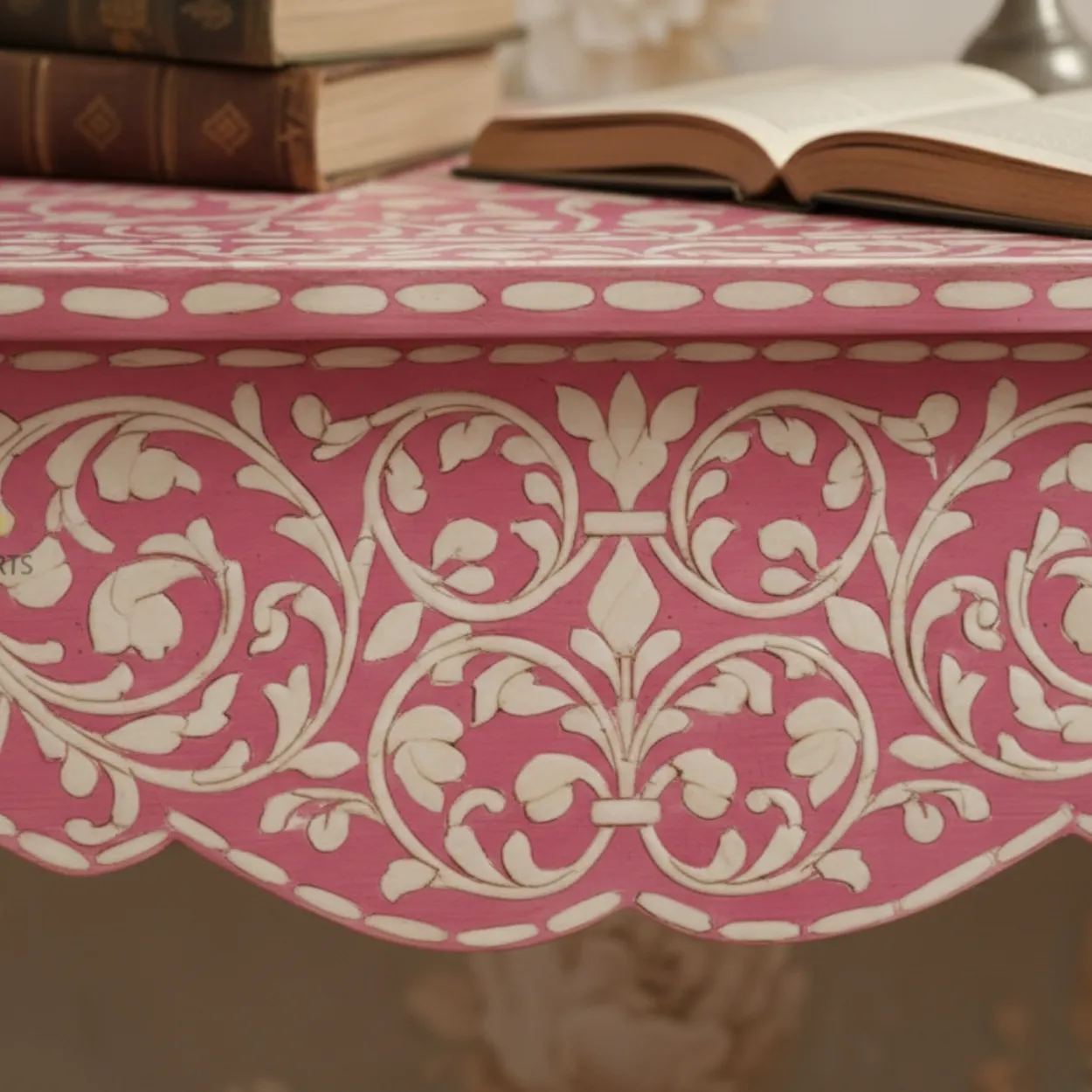 Bone Inlay Pink Console Table - Image 8