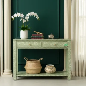 Bone Inlay Light Green Console Table