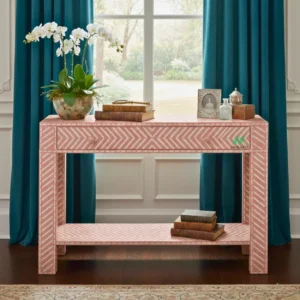 Bone Inlay Pink Console Table