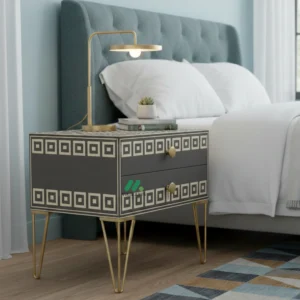 Bone Inlay Grey Bedside Table with 2 Drawers