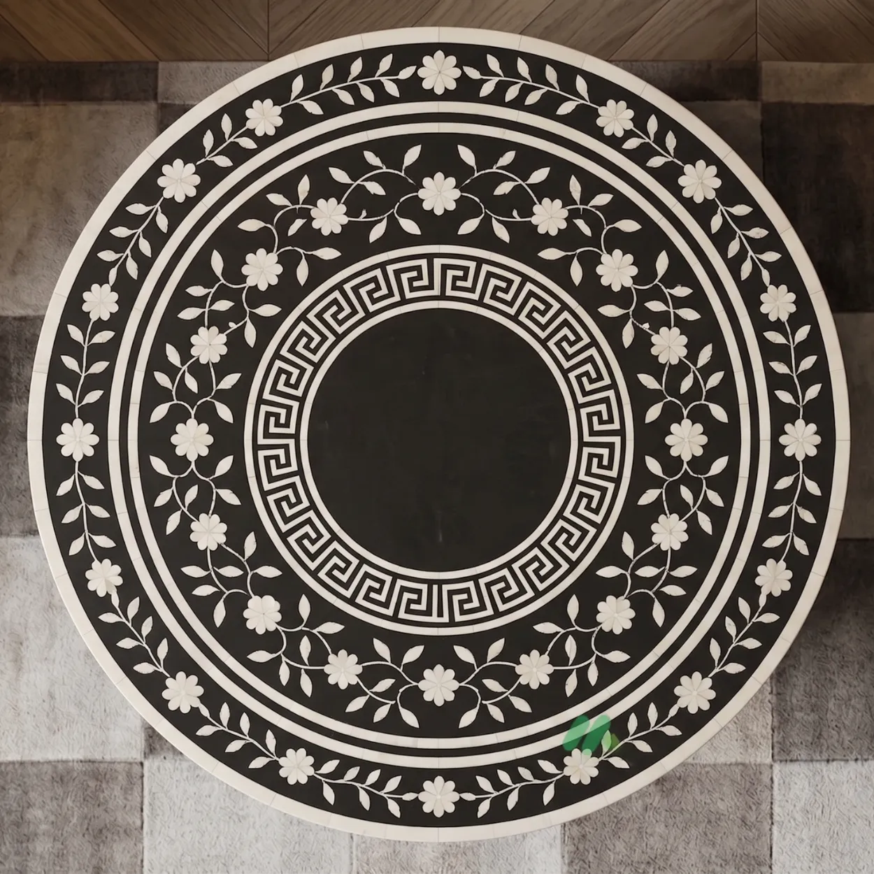 Bone Inlay Black Round Bedside Table - Image 3