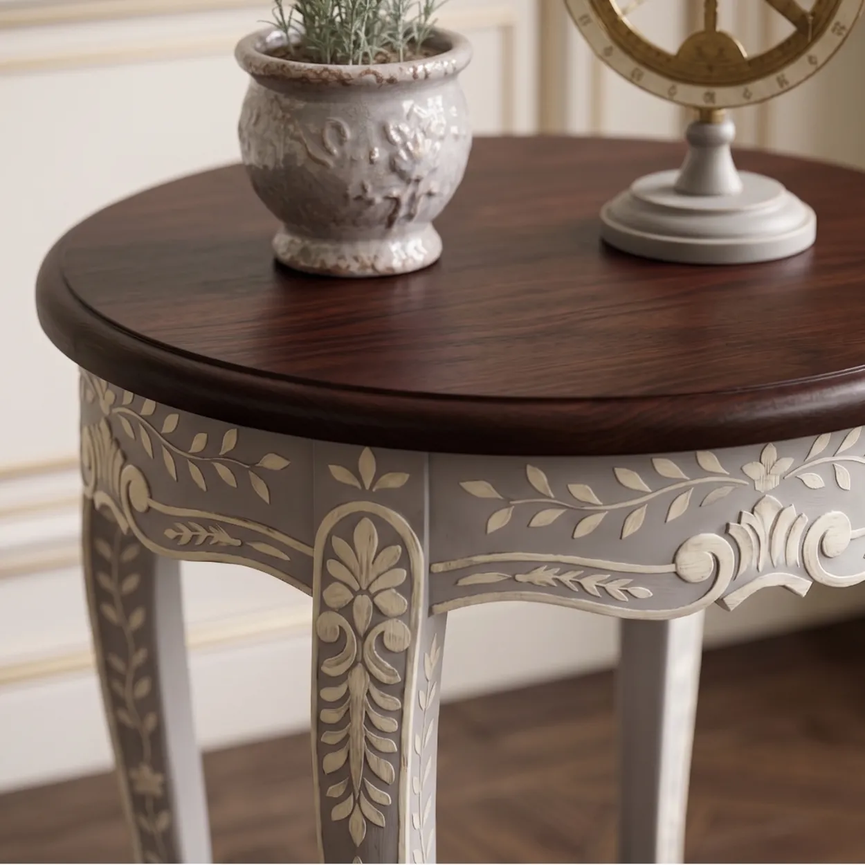 Bone Inlay Grey Round Side Table - Image 2