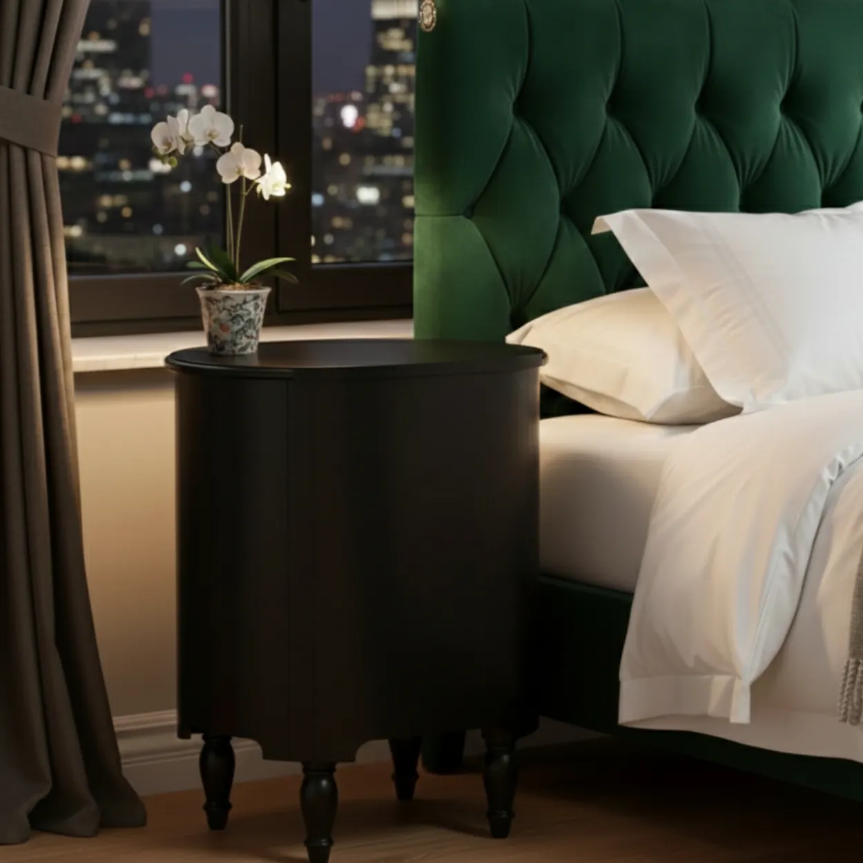 Bone Inlay Black Bedside Table with 2 Drawers - Image 2