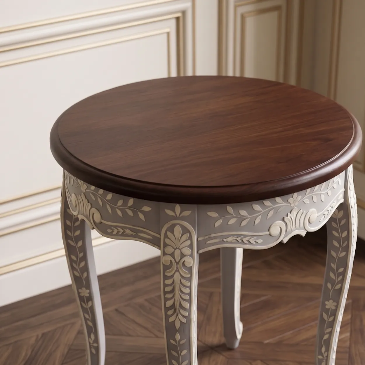 Bone Inlay Grey Round Side Table - Image 3