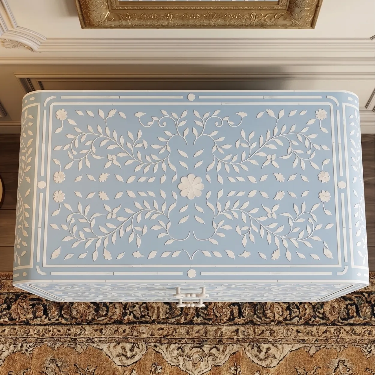 Bone Inlay Light Blue Bedside Table - Image 3