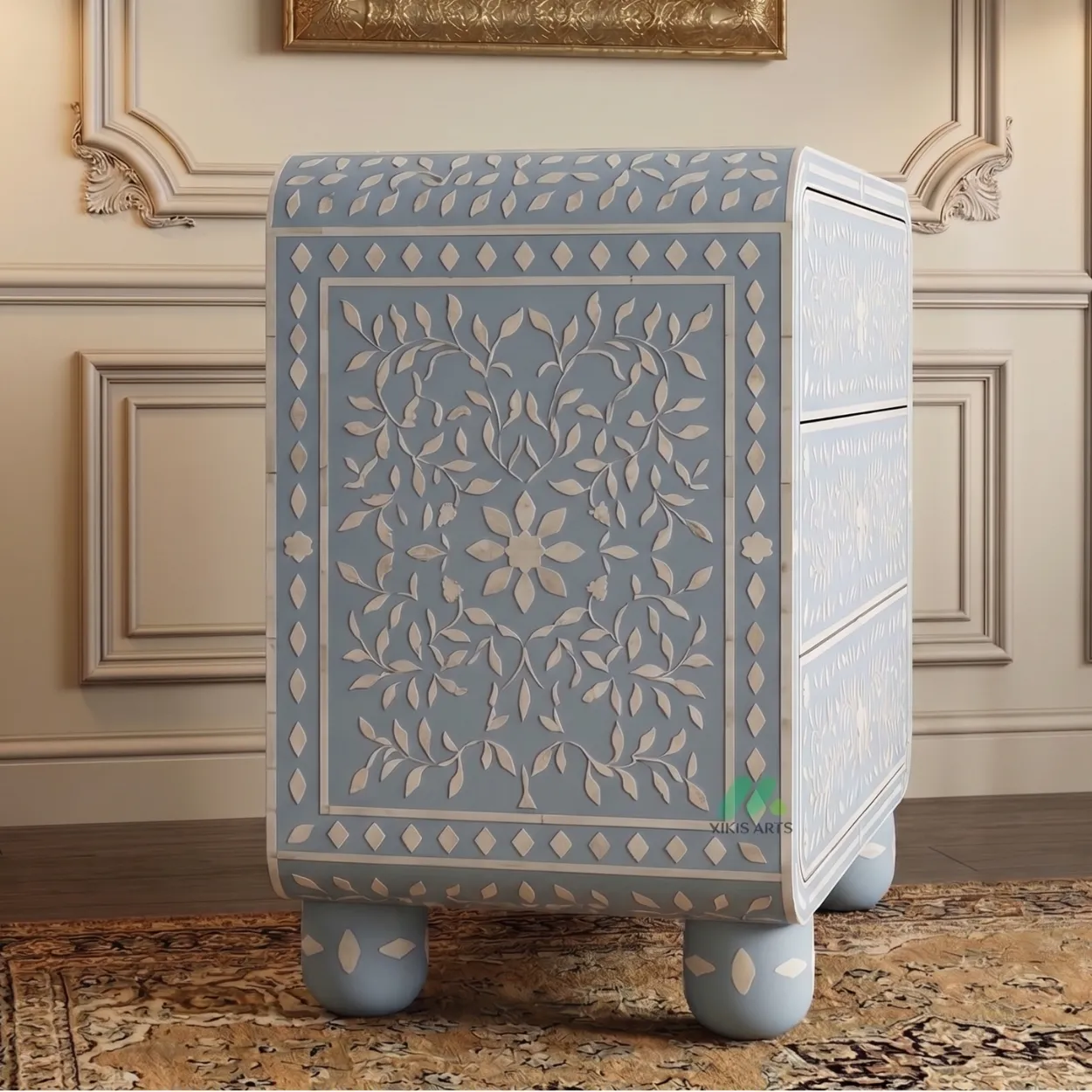 Bone Inlay Light Blue Bedside Table - Image 4