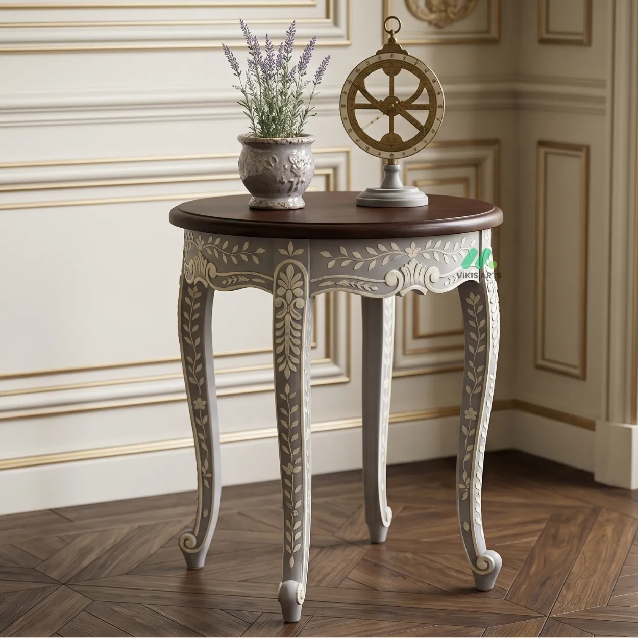 Bone Inlay Grey Round Side Table