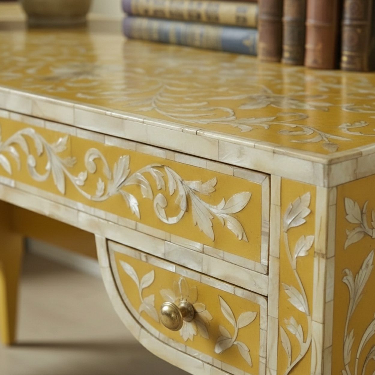 Mother of Pearl Yellow Console Table - Image 5