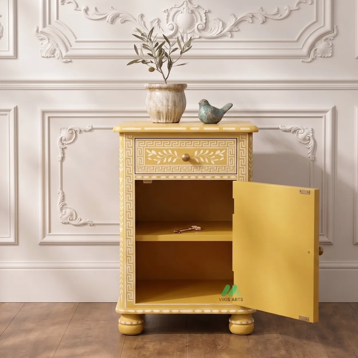 Bone Inlay Yellow Bedside table - Image 3