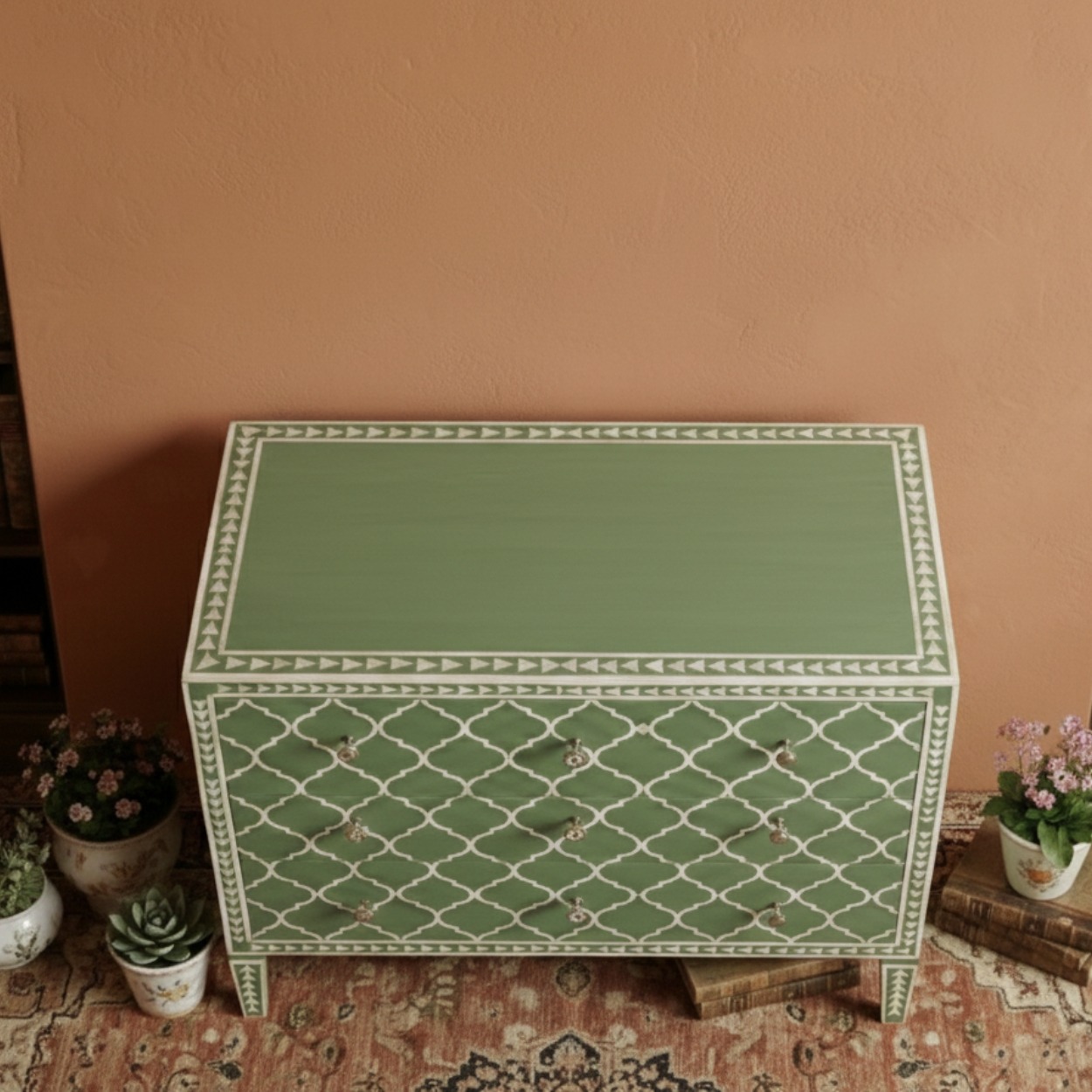 Bone Inlay Green 3 Chest of Drawers - Image 3