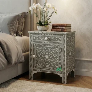 Bone Inlay Grey Bedside Table