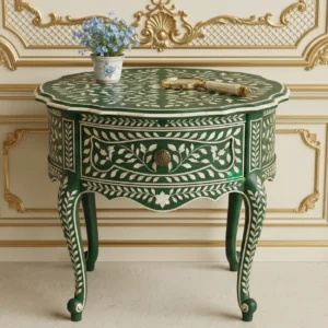 Bone Inlay Green Round Bedside Table