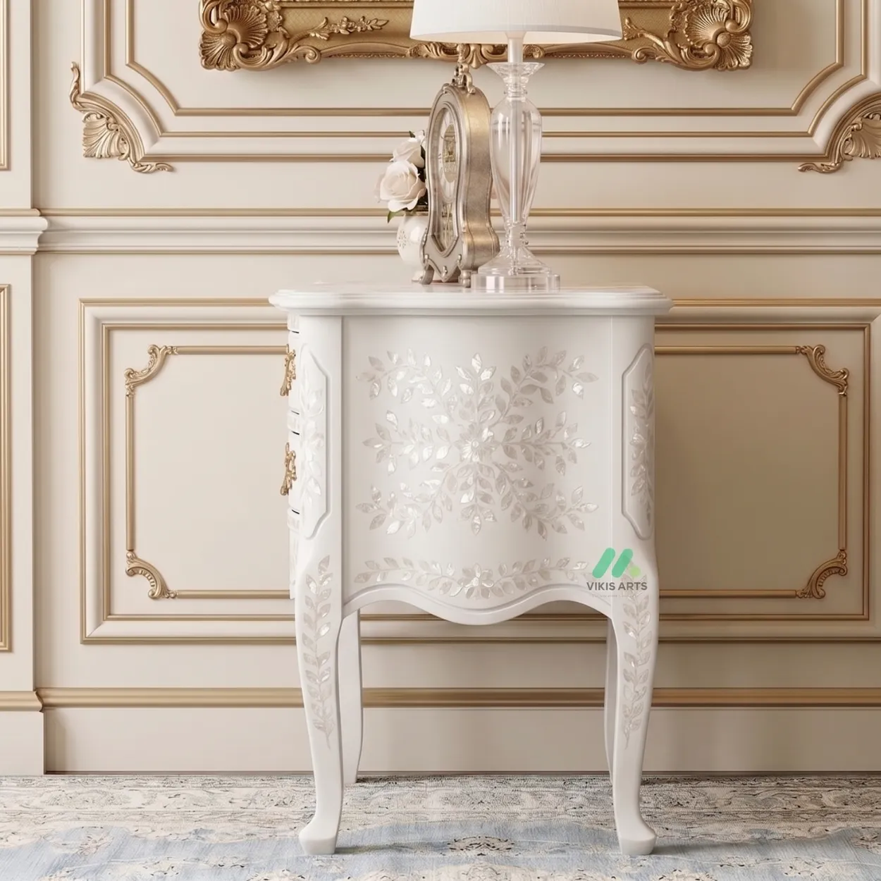 Mother of Pearl White Bedside table - Image 4
