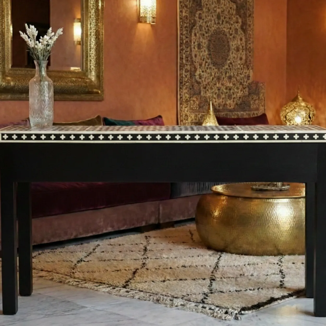 Bone Inlay Black Console Table - Image 2