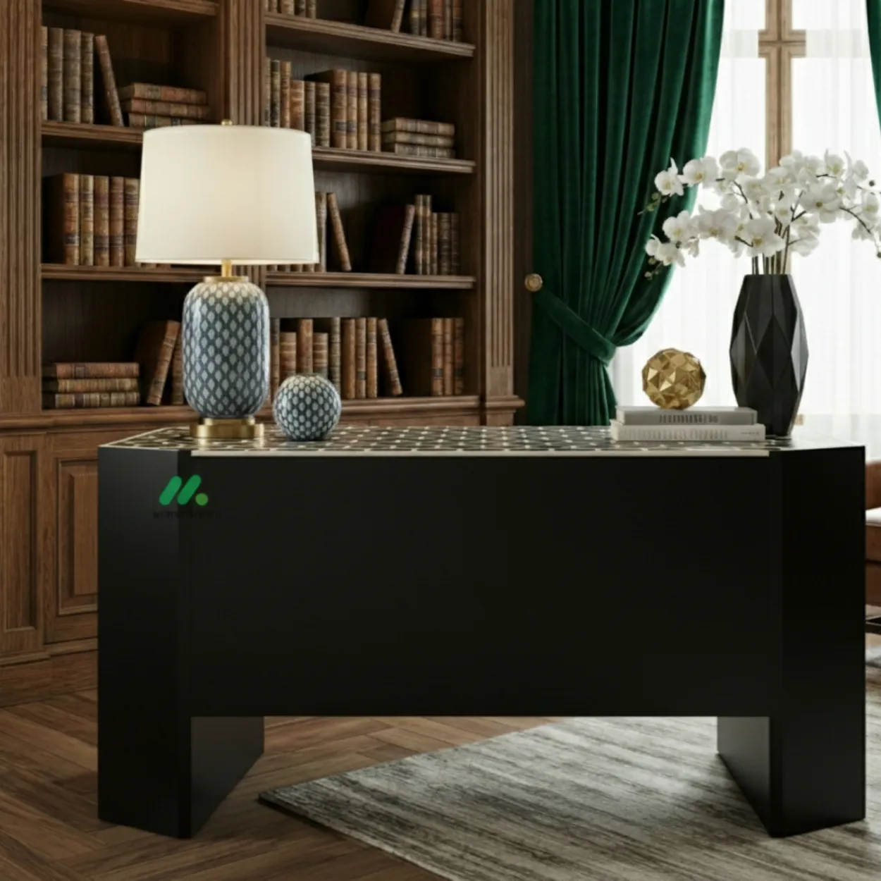 Bone Inlay Black Desk - Image 2