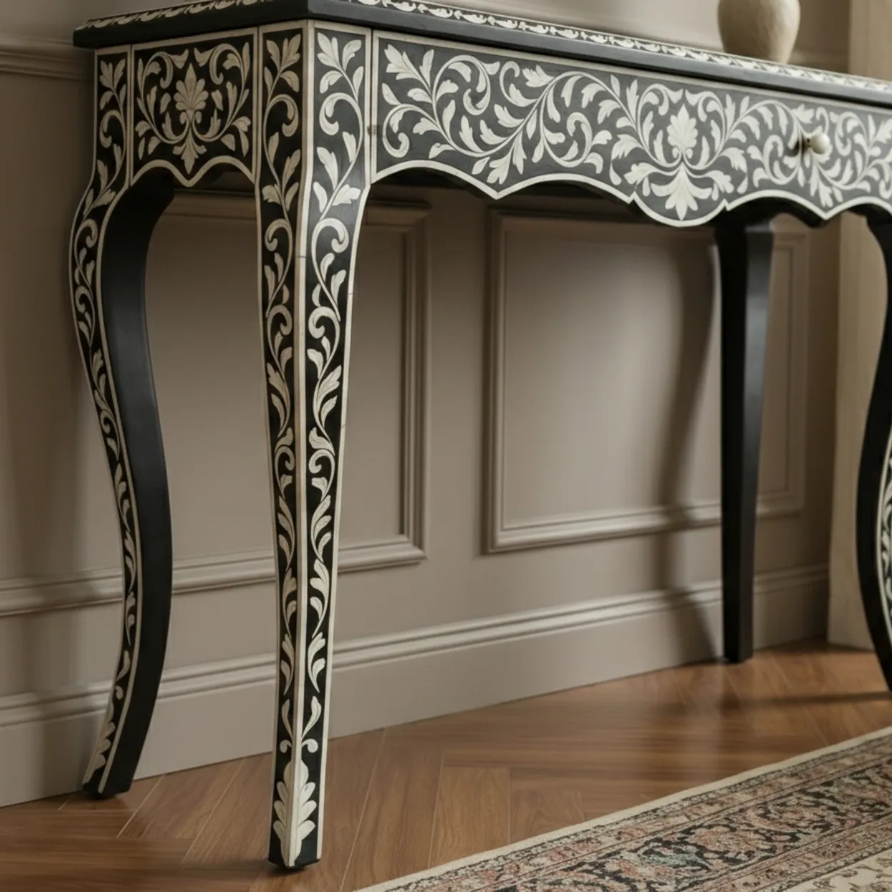 Bone Inlay Black Console Table - Image 3