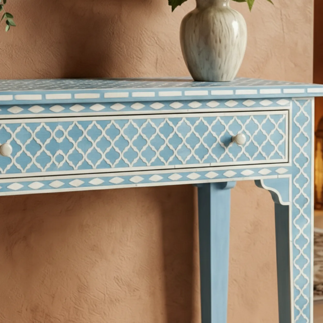 Bone Inlay Blue Console Table - Image 5