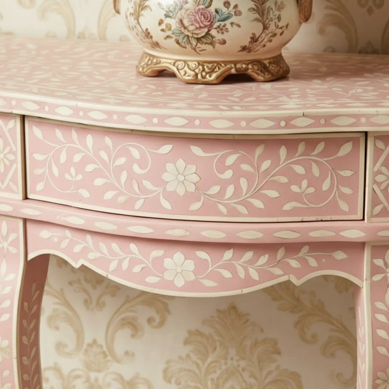 Bone Inlay Pink Console Table - Image 5