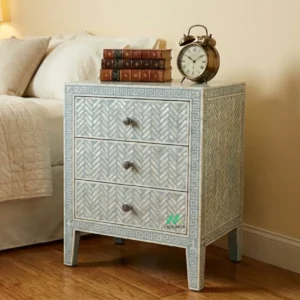 Mother Of Pearl Blue Bedside Table with 3 Drawer