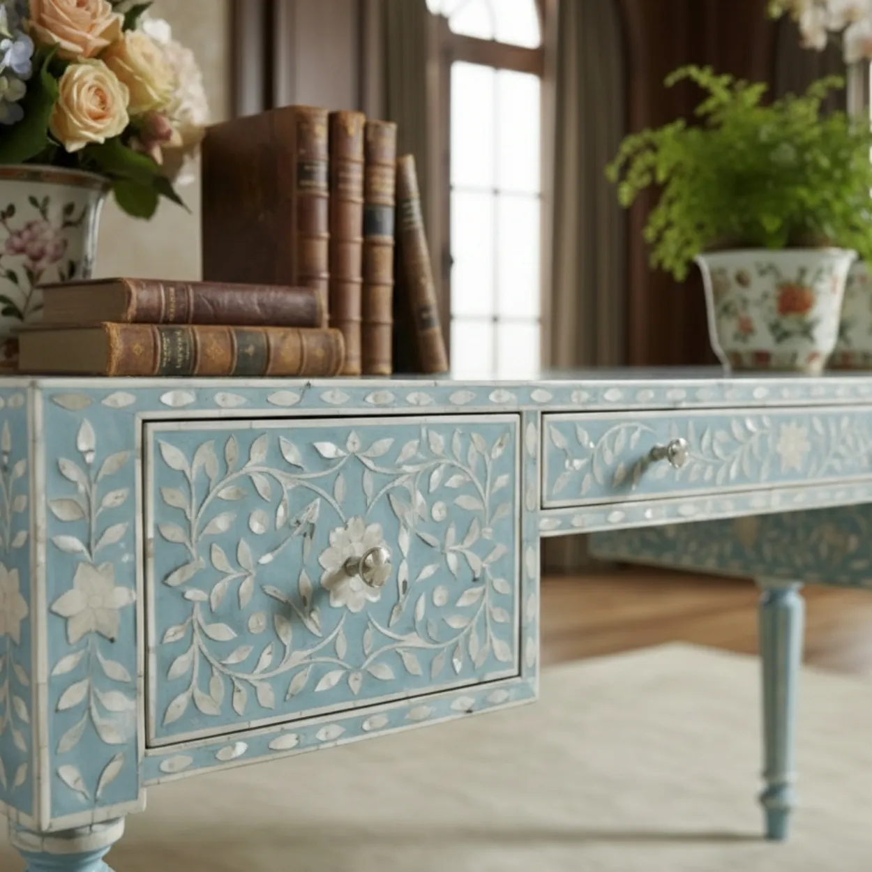 Mother of Pearl Blue Desk - Image 4