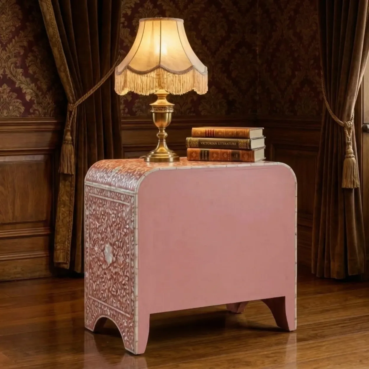 Mother Of Pearl Pink Bedside Table with 1 Drawers - Image 2