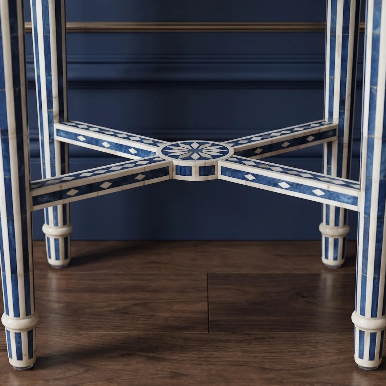 Bone Inlay Blue Round Bedside Table - Image 5