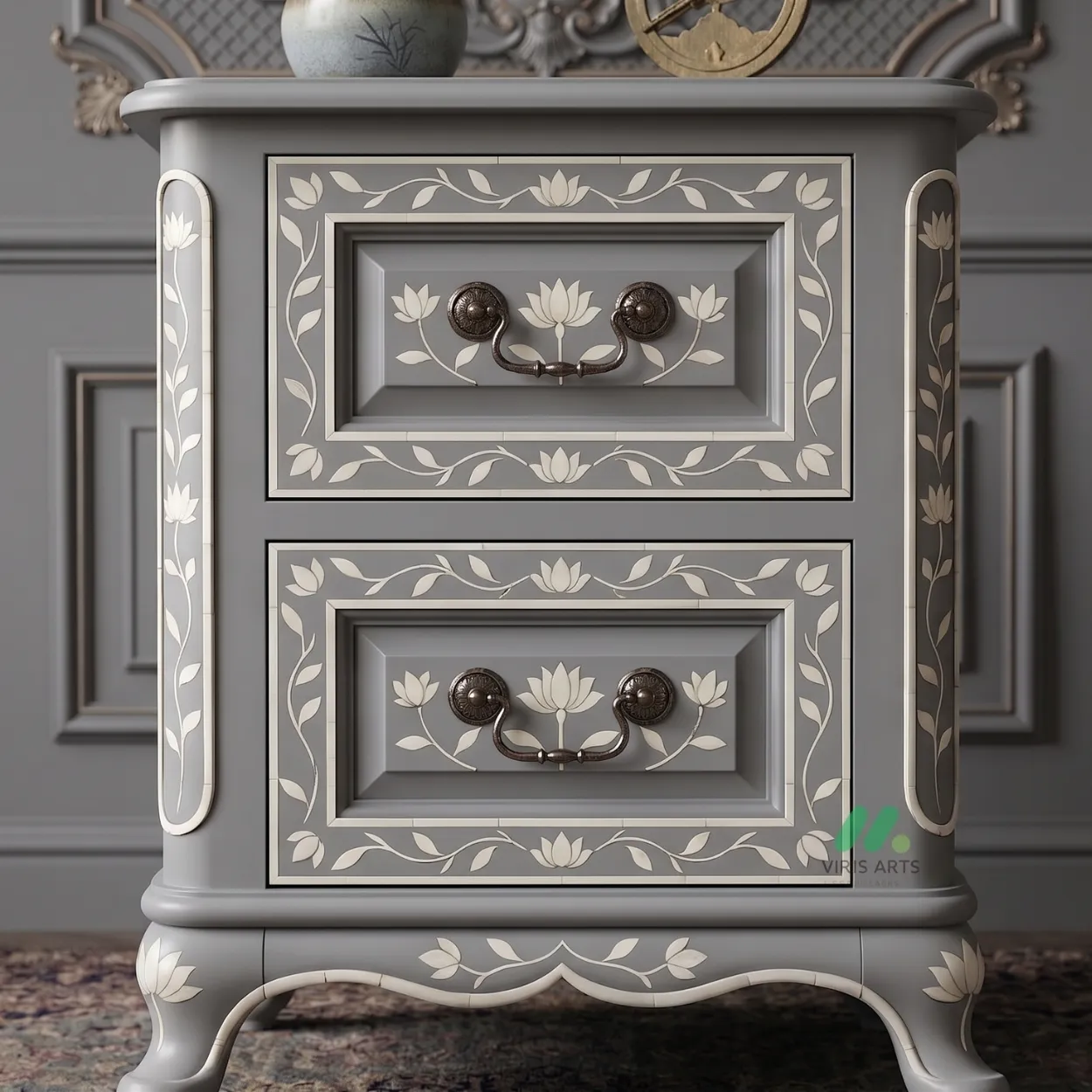 Bone Inlay Grey Bedside Table - Image 5