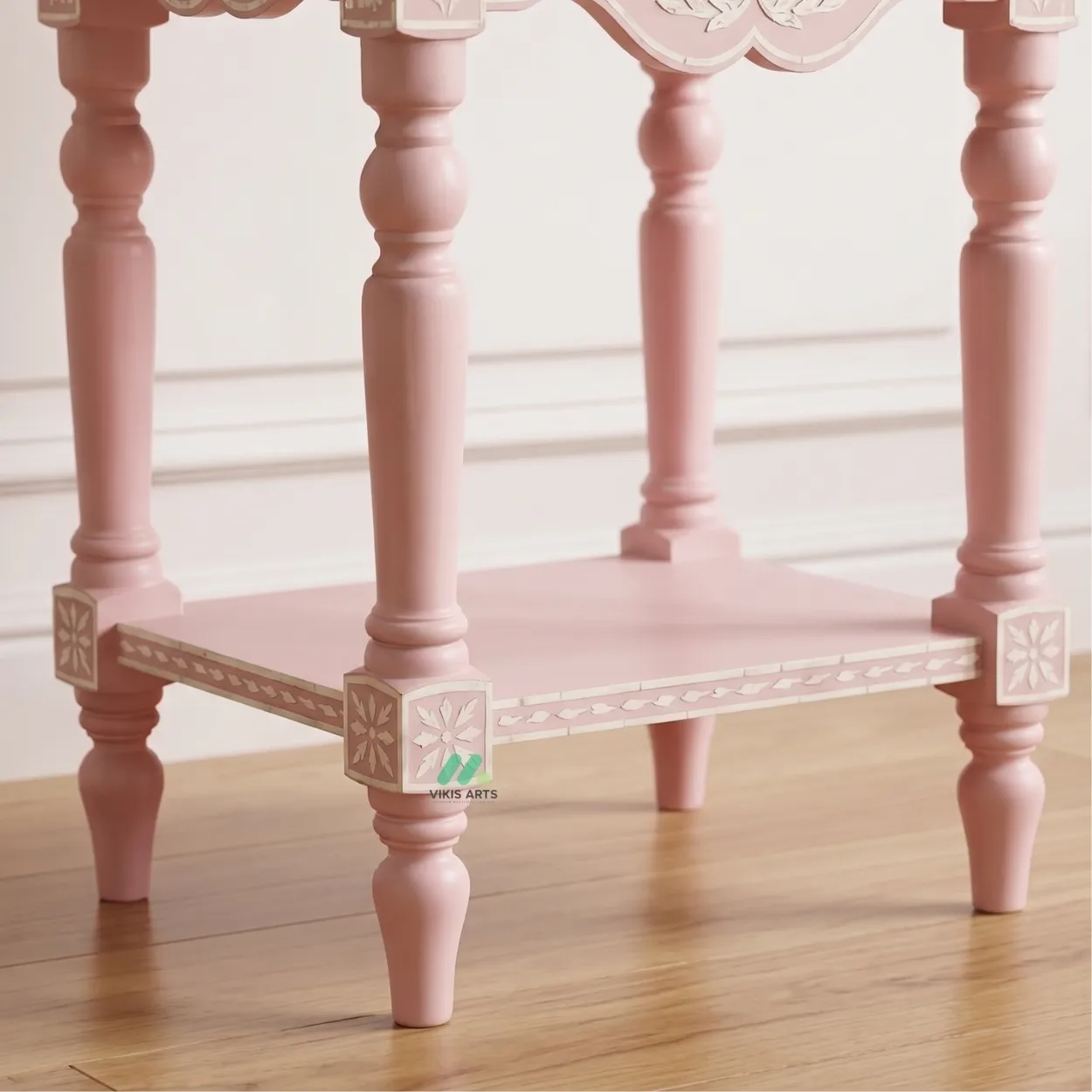 Bone Inlay Pink Bedside Table - Image 7