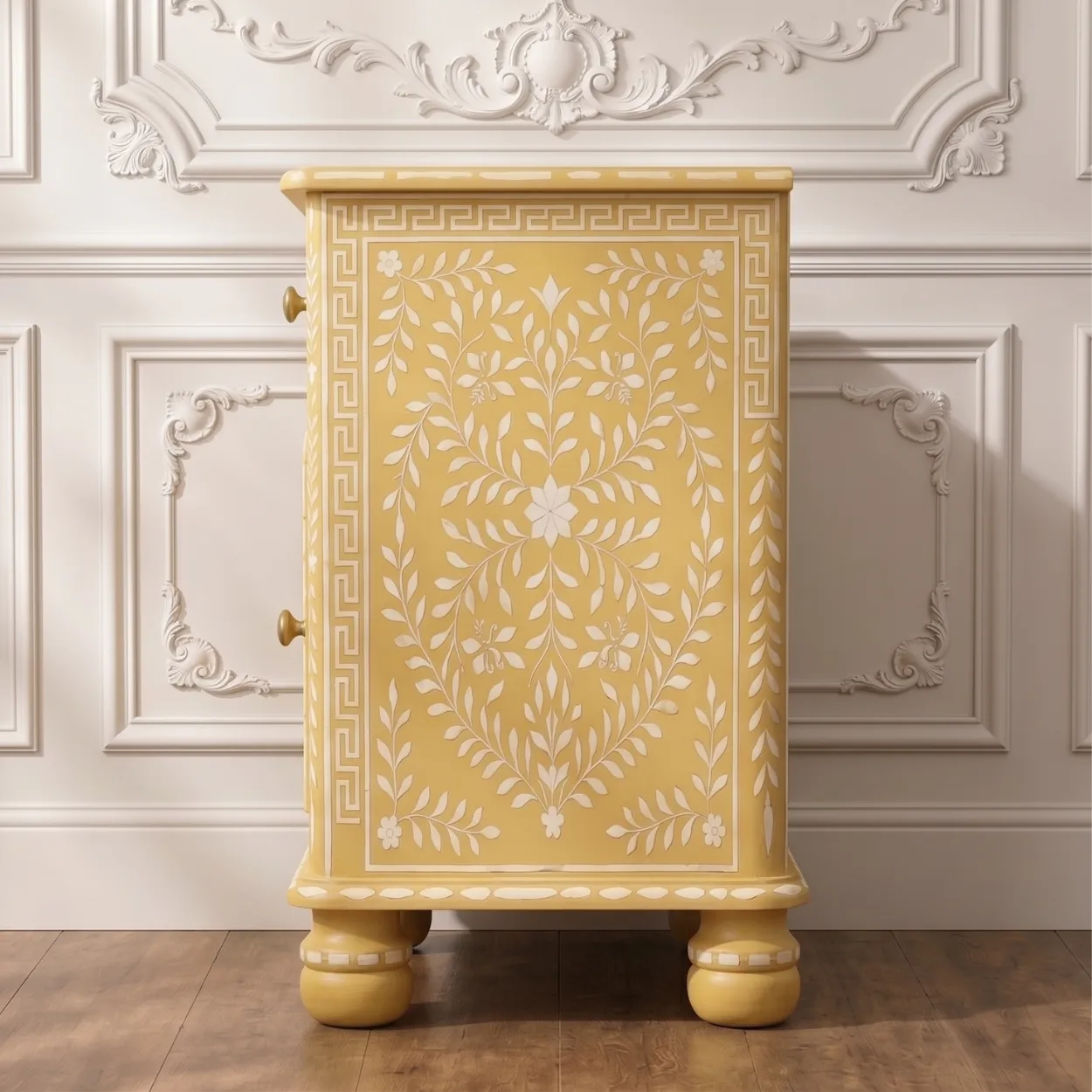 Bone Inlay Yellow Bedside table - Image 4