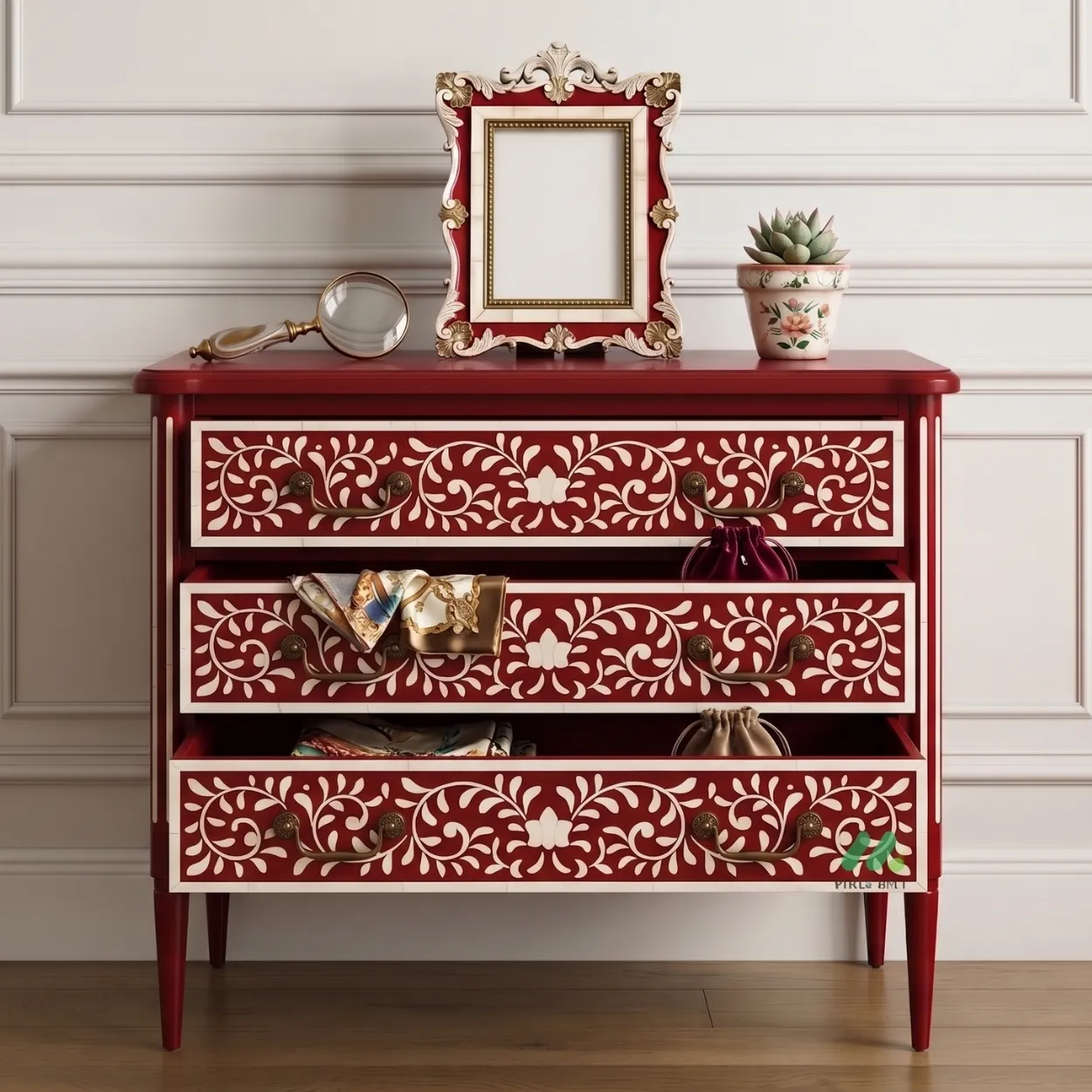 Bone Inlay Red 3 Chest of Drawer - Image 6