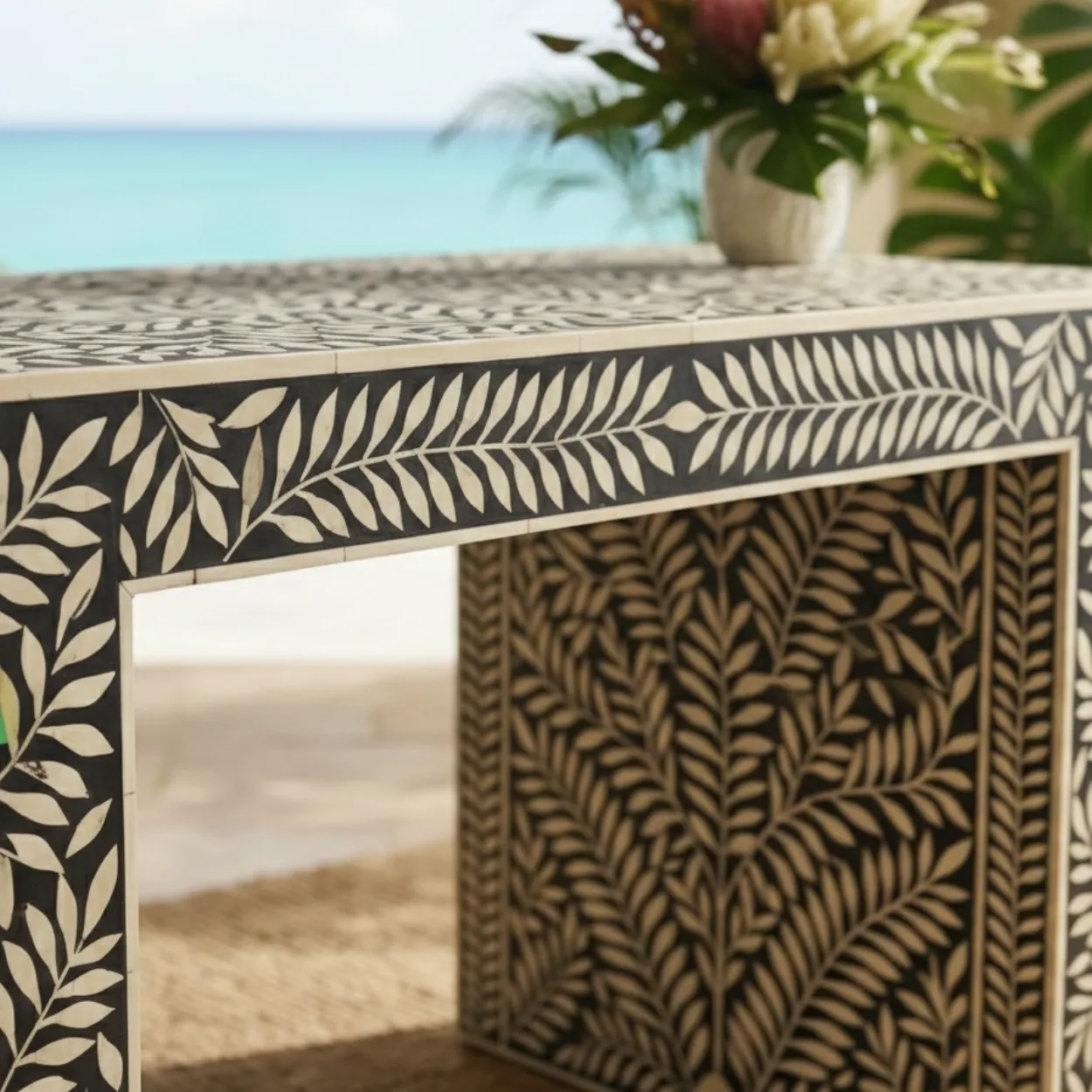 Bone Inlay Black Console Table - Image 4