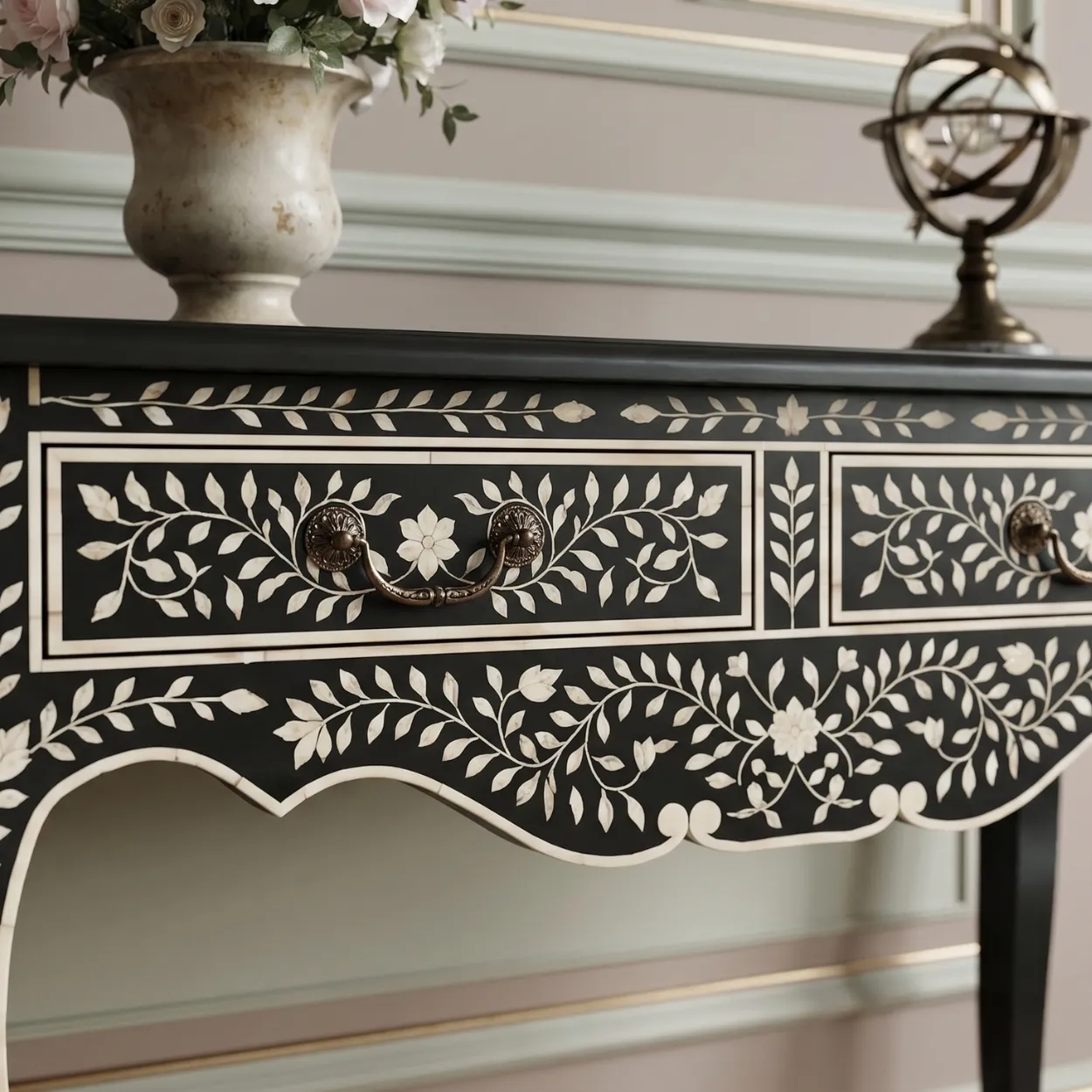 Bone Inlay Black Console Table - Image 4