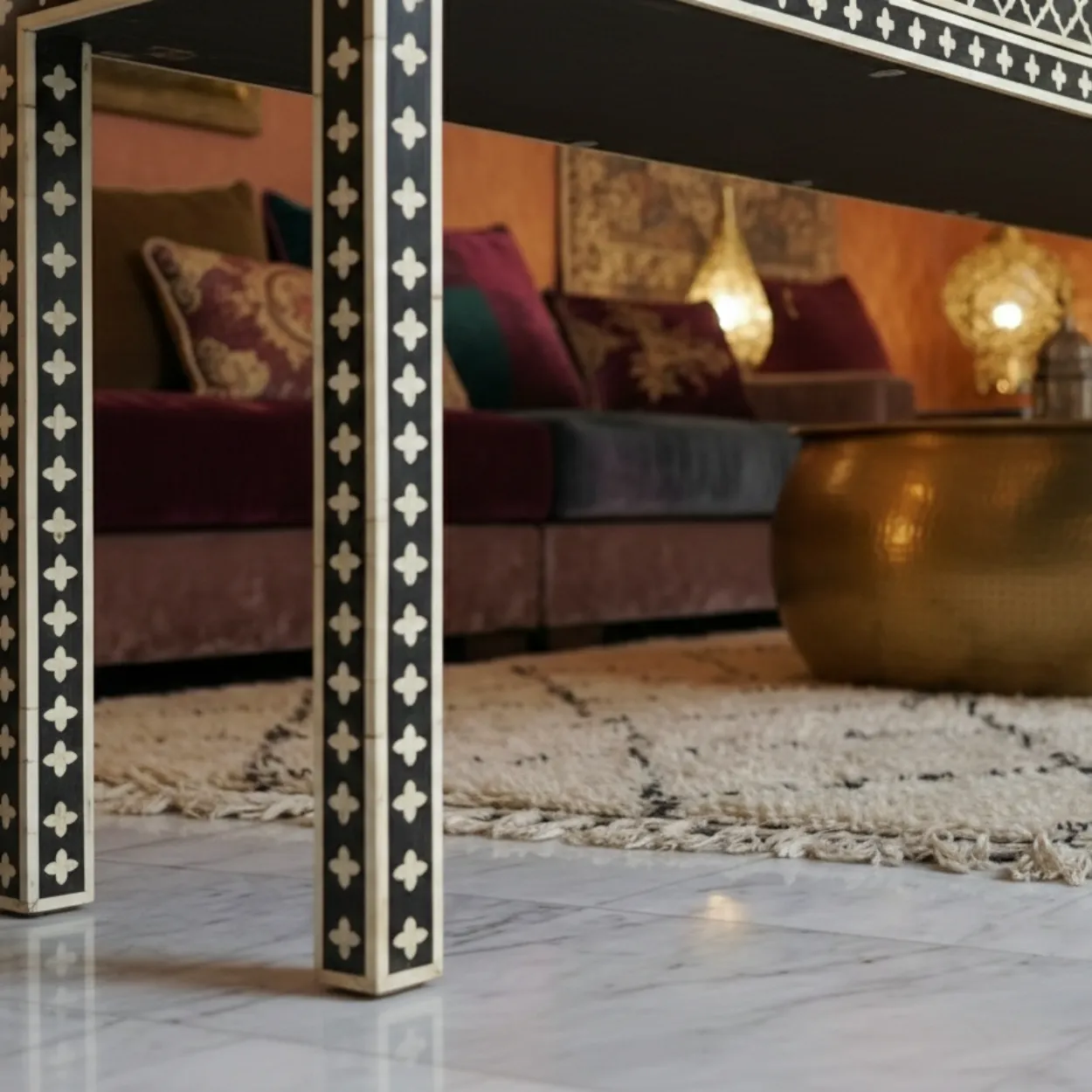 Bone Inlay Black Console Table - Image 7