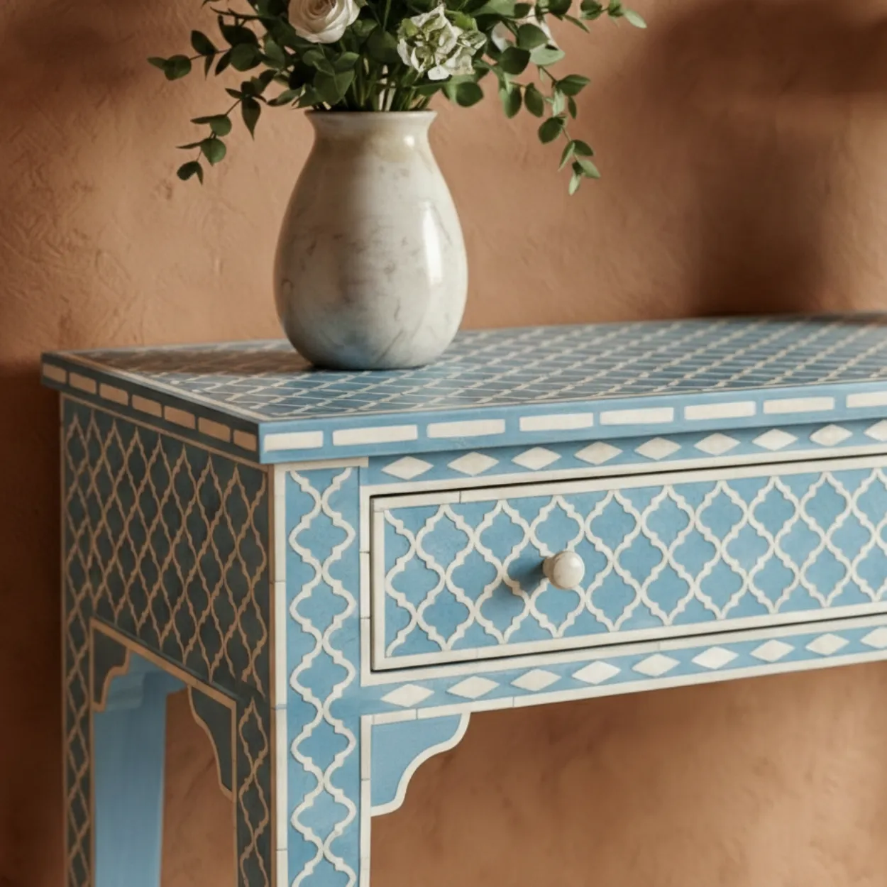 Bone Inlay Blue Console Table - Image 6