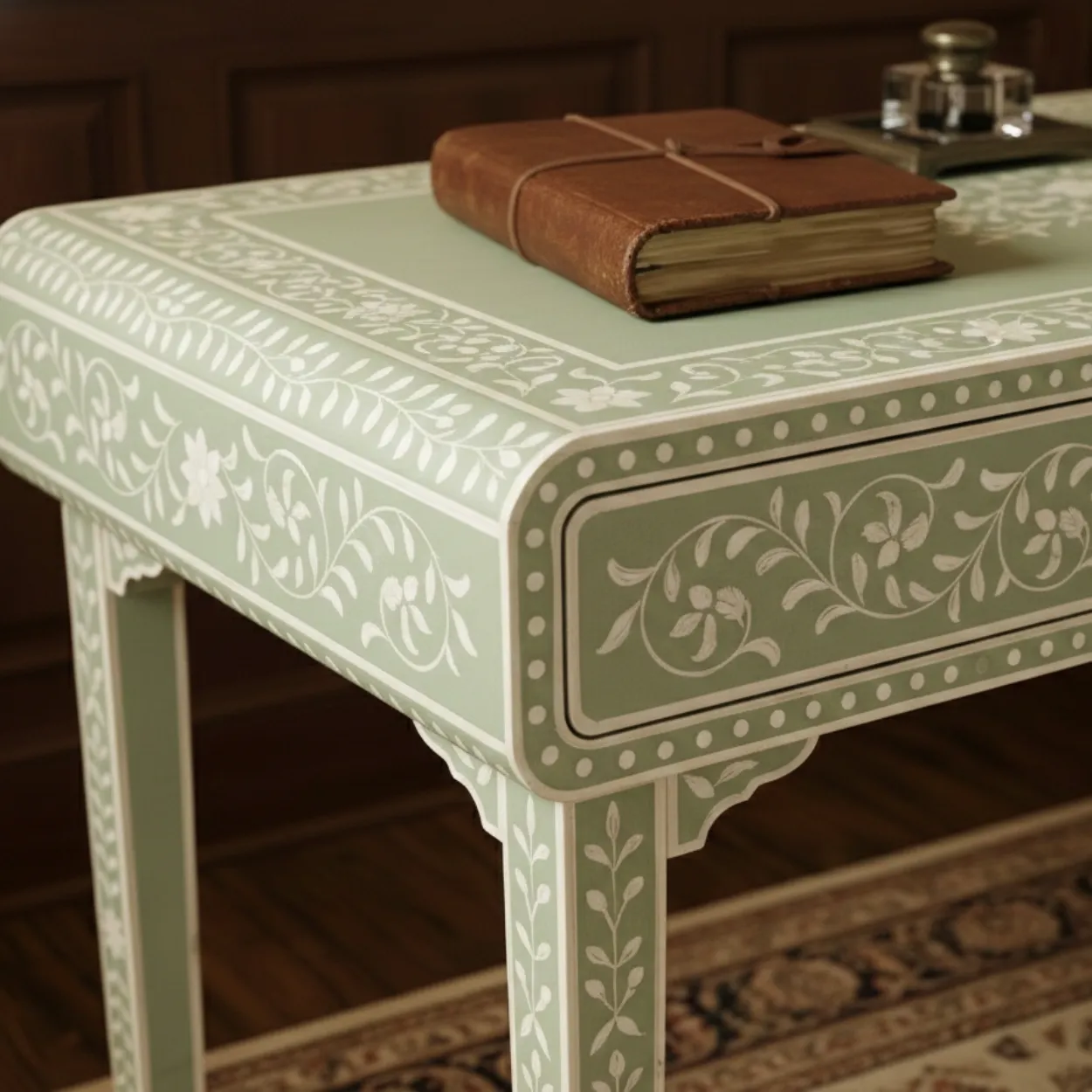 Bone Inlay Green Desk - Image 3