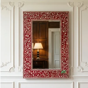 Mother of Pearl Red Square Mirror Frame