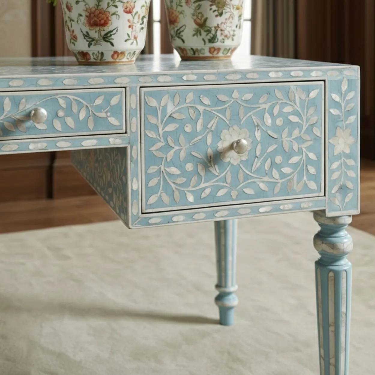Mother of Pearl Blue Desk - Image 5