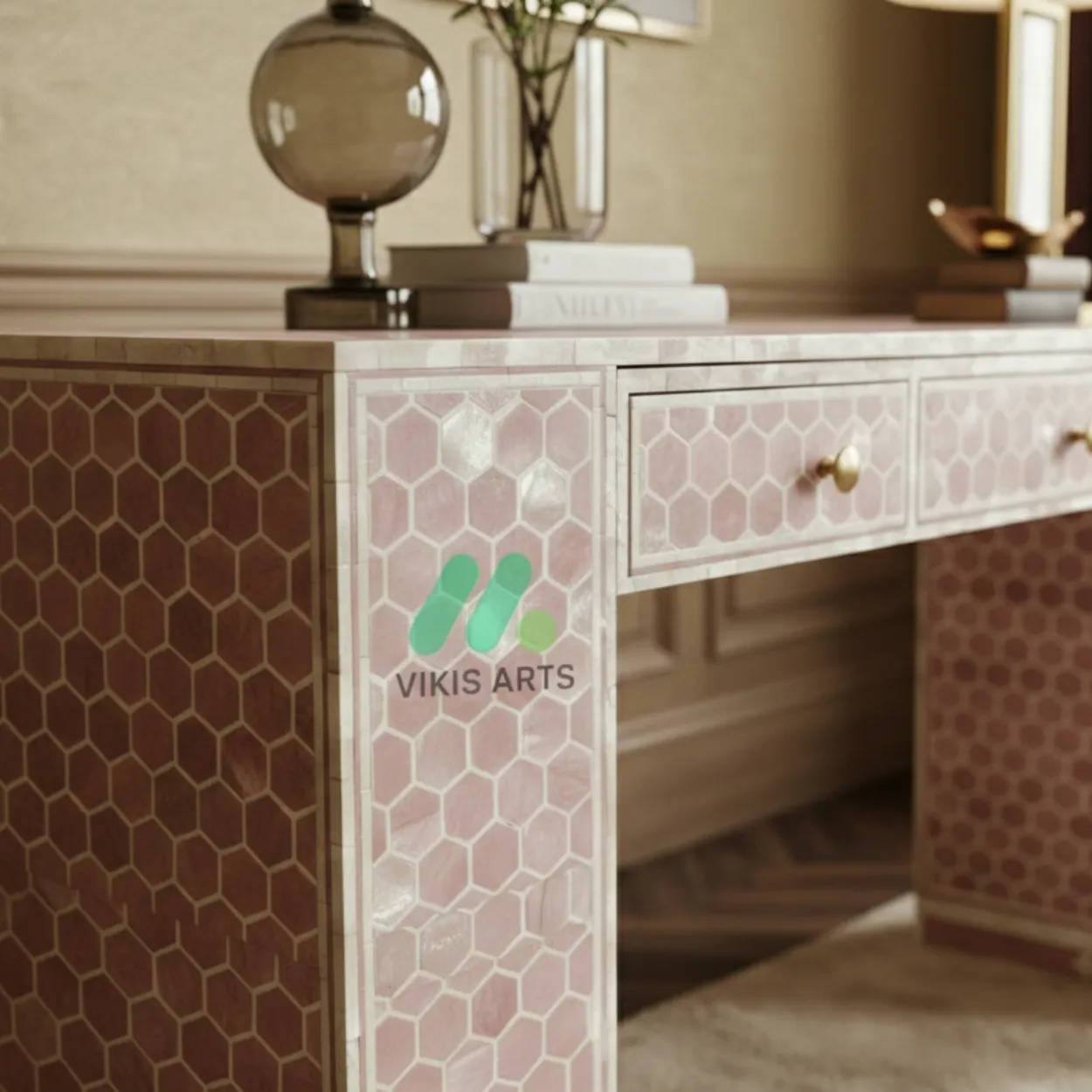 Mother of Pearl Pink Console Table - Image 5